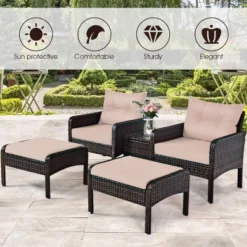 Tangkula 5-Piece Patio Rattan Conversation Set - Cushioned Sofas and Ottomans -Tangkula Shop GUEST 22868125 b0c5 4ed9 b7f3 6815ae8cf8ec