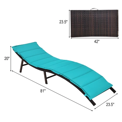 Tangkula 2PCS Outdoor Patio Rattan Wicker Lounge Chair Chaise Folding W/Cushions Turquoise 1 Tangkula 2PCS Outdoor Patio Rattan Wicker Lounge Chair Chaise Folding W/Cushions Turquoise
