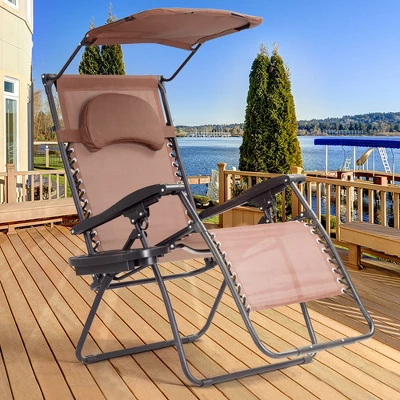 Tangkula Reclining Zero Gravity Chair with Sunshade and Side Tray - Brown 1 Tangkula Reclining Zero Gravity Chair with Sunshade and Side Tray - Brown