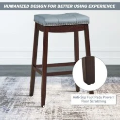 Tangkula Set Of 4 Saddle Bar Stools Backless Nailhead Counter Stool With Grey Cushions Coffee/White -Tangkula Shop GUEST 22dd2d27 43e8 4d2d 8721 e98ec1a4dedf