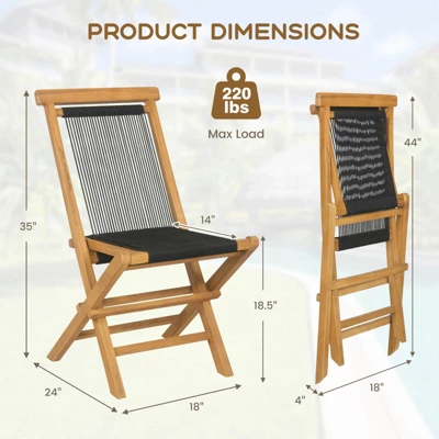 Tangkula 2PCS Folding Chairs W/ Quick-Folding Portable Design Woven Rope Seat Porch Patio 4 Tangkula 2PCS Folding Chairs W/ Quick-Folding Portable Design Woven Rope Seat Porch Patio - Image 4