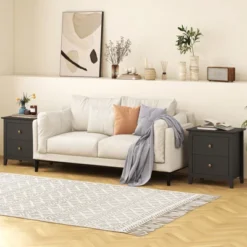 Tangkula Modern Nightstand W/ Storage 2 Drawers & Support Legs For Bedroom Black -Tangkula Shop GUEST 23807bda a75d 41da 8e59 446deba8c488