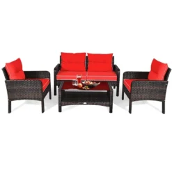 Tangkula 4 Piece Patio Conversation Set Rattan Wicker Loveseat Sofa Coffee Table & Glass Top Red/Turquoise Cushions 16 Tangkula 4 Piece Patio Conversation Set Rattan Wicker Loveseat Sofa Coffee Table & Glass Top Red/Turquoise Cushions -Tangkula Shop GUEST 23cc03d5 5a9c 4962 a490 602cf6aca1f3