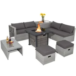 Tangkula 9 Pieces Outdoor Patio Furniture Set W/ 32" Propane Fire Pit Table Sectional Sofa Set W/ Storage Box Black/Gray/Navy/Red/Turquoise/Off White -Tangkula Shop GUEST 23db75c8 aa70 4e24 9af2 b1881e5f0630