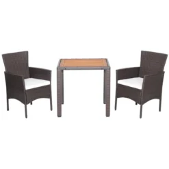 Tangkula Set Of 3 Wicker Dining Set Acacia Wood Table Top W/ Cushioned Chairs Patio Garden -Tangkula Shop GUEST 240c19fd 96b4 44e9 ade6 038b3666de54