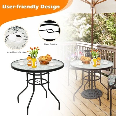 Tangkula Patio Round Table Patio Furniture Steel Frame Dining Table W/ Glass Top 4 Tangkula Patio Round Table Patio Furniture Steel Frame Dining Table W/ Glass Top - Image 4