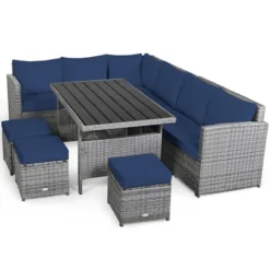 Tangkula 7PCS Rattan Patio Sectional Sofa Set Conversation Set W/ Navy Cushions -Tangkula Shop GUEST 24225bfe d7f2 4bcb ba3c faacdb2092b6