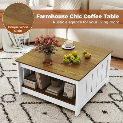 Tangkula Coffee Table W/ Storage Shelf Farmhouse Rustic Center Table Space-Saving 5 Tangkula Coffee Table W/ Storage Shelf Farmhouse Rustic Center Table Space-Saving - Image 5