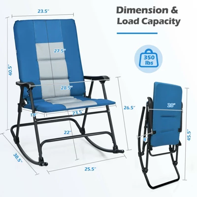 Tangkula Foldable Rocking Chair Enlarged Rocker Chair With Cotton Clip Blue/Red 2 Tangkula Foldable Rocking Chair Enlarged Rocker Chair With Cotton Clip Blue/Red - Image 2