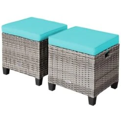 Tangkula Set of 2 Outdoor Rattan Cushioned Ottomans - All-Weather Patio Footrests -Tangkula Shop GUEST 24356d45 2c16 45e1 8348 ae2b15c20888