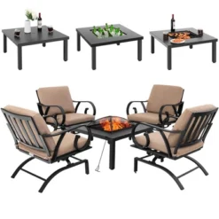 Tangkula 5PCS Cushioned Patio Dining Set Heavy-Duty Rocking Chairs With 4-in-1 Fire Pit Table -Tangkula Shop GUEST 246554d6 0cb8 49af b0e3 0ad62b09d959