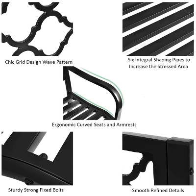 Tangkula Outdoor Chair Garden Patio Bench Cast Iron Frame Black 4 Tangkula Outdoor Chair Garden Patio Bench Cast Iron Frame Black - Image 4