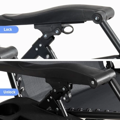 Tangkula Oversized Zero Gravity Lounge Chair Folding Recliner W/ Cup Holder & Pillow, Black 7 Tangkula Oversized Zero Gravity Lounge Chair Folding Recliner W/ Cup Holder & Pillow, Black - Image 7