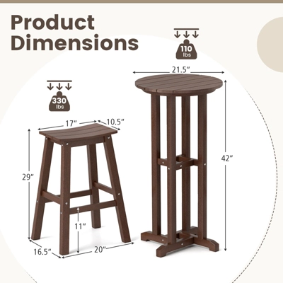 Tangkula 3PCS Outdoor HDPE Bar Table & Chair Set For 2 W/ Footrests For Garden Yard Pool 8 Tangkula 3PCS Outdoor HDPE Bar Table & Chair Set For 2 W/ Footrests For Garden Yard Pool - Image 8