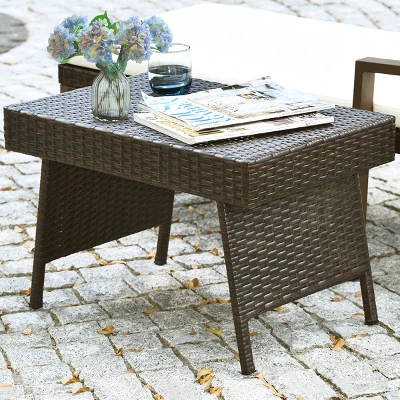 Tangkula Outdoor Wicker Folding Side Table - Portable Rattan Patio Coffee Table 1 Tangkula Outdoor Wicker Folding Side Table - Portable Rattan Patio Coffee Table
