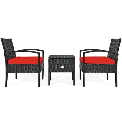 Tangkula 3-Piece Patio Wicker Storage Table & Chair Set Outdoor Conversation Set Red/Turquoise 5 Tangkula 3-Piece Patio Wicker Storage Table & Chair Set Outdoor Conversation Set Red/Turquoise - Image 5