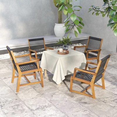 Tangkula Patio 4PCS Acacia Wood Dining Chairs All-Weather Rope Woven Armchairs Outdoor 3 Tangkula Patio 4PCS Acacia Wood Dining Chairs All-Weather Rope Woven Armchairs Outdoor - Image 3