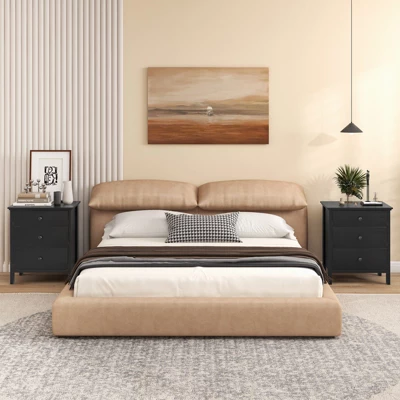 Tangkula 3-Drawer Modern Nightstand Bedside Table Wooden End Table White/Black 4 Tangkula 3-Drawer Modern Nightstand Bedside Table Wooden End Table White/Black - Image 4