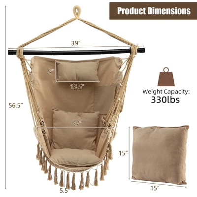 Tangkula Hammock Chair with Soft Pillow Cushions and Hanging Rope Swing 8 Tangkula Hammock Chair with Soft Pillow Cushions and Hanging Rope Swing - Image 8