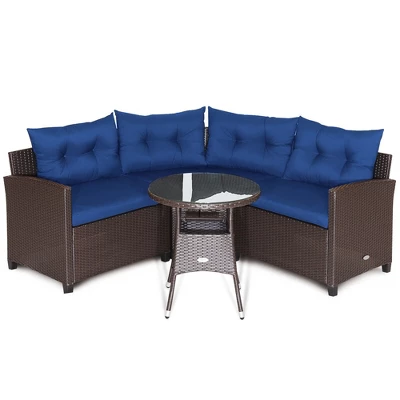 Tangkula 4-Piece Rattan Outdoor Furniture Set with Navy Cushions & Coffee Table 6 Tangkula 4-Piece Rattan Outdoor Furniture Set with Navy Cushions & Coffee Table - Image 6