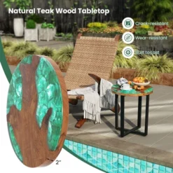 Tangkula 20" Round Teak Wood End Table Solid Live Edge Outdoor Side Table W/ Mahogany Base -Tangkula Shop GUEST 25e76925 a807 49d4 8adb 5cb6855e02c3