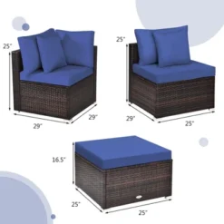 Tangkula 4PCS Rattan Patio Conversation Furniture Set Yard Outdoor W/ Navy Cushion -Tangkula Shop GUEST 26632225 2c6d 439d 9ab6 3a9133defe03
