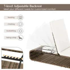 Tangkula Set Of 2 Outdoor Chaise Lounge Chair 7-Position PE Wicker Patio Reclining Sun Lounger With Adjustable Backrest Pool Sunbathing Recliner