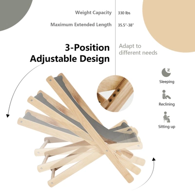 Tangkula Foldable Wood Beach Sling Chair with 3-Position Adjustable Recline - Grey 3 Tangkula Foldable Wood Beach Sling Chair with 3-Position Adjustable Recline - Grey - Image 3