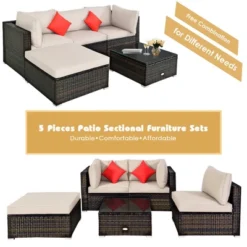 Tangkula 5PCS Rattan Sectional Sofa Set Patio Furniture Set W/ Beige Cushion Pillow 13 Tangkula 5PCS Rattan Sectional Sofa Set Patio Furniture Set W/ Beige Cushion Pillow -Tangkula Shop GUEST 26bc916d 4710 4761 b140 d76a5b8edcec