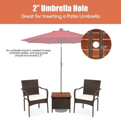 Tangkula 3-Piece Patio Bistro Set with Acacia Wood Coffee Table & Umbrella Hole 5 Tangkula 3-Piece Patio Bistro Set with Acacia Wood Coffee Table & Umbrella Hole - Image 5
