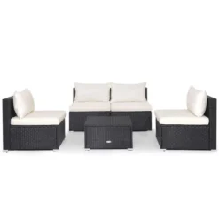 Tangkula 5PCS Patio Outdoor Rattan Sofa Conversation Set W/ Seat & Back Cushions Off White -Tangkula Shop GUEST 272a918e 1ed5 4223 ad6e ff3f3127f4cd