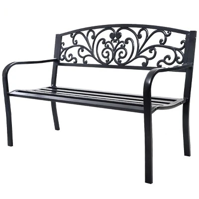 Tangkula 50"Patio Bench Porch Chair Steel Frame Cast Iron Loveseat W/ Backrest For Park Garden 2 Tangkula 50"Patio Bench Porch Chair Steel Frame Cast Iron Loveseat W/ Backrest For Park Garden - Image 2
