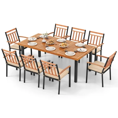 Tangkula 9-Piece Outdoor Acacia Wood Dining Set with 8 Cushioned Armchairs 7 Tangkula 9-Piece Outdoor Acacia Wood Dining Set with 8 Cushioned Armchairs - Image 7