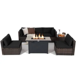 Tangkula 7PCS Patio Rattan Furniture Set Fire Pit Table Cover Cushion -Tangkula Shop GUEST 279f7d10 619f 4131 a3b3 47ce1549b545