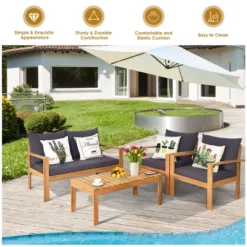 Tangkula 8PCS Cushioned Wooden Conversation Set Patio Outdoor Furniture Set -Tangkula Shop GUEST 27e15143 dceb 4be2 a90c 6761f18ebe60