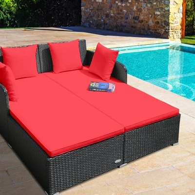 Tangkula Patio Rattan Daybed - Outdoor Cushioned Sofa with 4 Pillows 3 Tangkula Patio Rattan Daybed - Outdoor Cushioned Sofa with 4 Pillows - Image 3