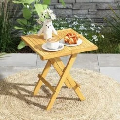 Tangkula Patio Folding Side Table W/X-shaped Legs Slatted Tabletop For Backyard Outdoor