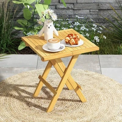 Tangkula Patio Folding Side Table W/X-shaped Legs Slatted Tabletop For Backyard Outdoor 1 Tangkula Patio Folding Side Table W/X-shaped Legs Slatted Tabletop For Backyard Outdoor