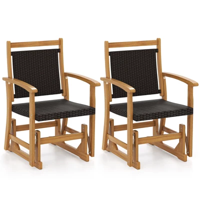 Tangkula 2-Piece Patio Rattan Glider Chair Set with Acacia Wood Frame 10 Tangkula 2-Piece Patio Rattan Glider Chair Set with Acacia Wood Frame - Image 10