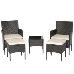 Tangkula 5PCS Outdoor Rattan Wicker Sofa Set Patio Conversation Set W/ 2 Ottomans