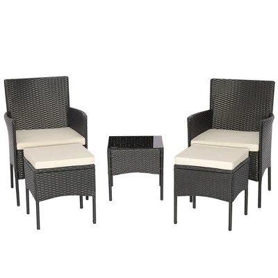 Tangkula 5PCS Outdoor Rattan Wicker Sofa Set Patio Conversation Set W/ 2 Ottomans 1 Tangkula 5PCS Outdoor Rattan Wicker Sofa Set Patio Conversation Set W/ 2 Ottomans