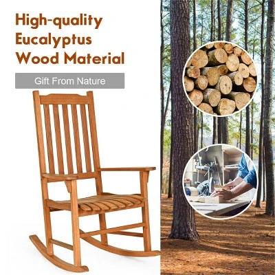 Tangkula 2 PCS Outdoor Eucalyptus Rocking Chair Single Rocker For Patio Deck Natural 7 Tangkula 2 PCS Outdoor Eucalyptus Rocking Chair Single Rocker For Patio Deck Natural - Image 7