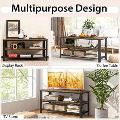Tangkula Industrial TV Stand Media Entertainment Center With 2-tier Open Storage Shelves & Metal Frame TV Cabinet For TVs Up 5 Tangkula Industrial TV Stand Media Entertainment Center With 2-tier Open Storage Shelves & Metal Frame TV Cabinet For TVs Up - Image 5