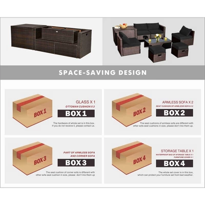 Tangkula 8PCS Patio Rattan PE Wicker Conversation Set All-Weather Furniture Set W/ Cushions 6 Tangkula 8PCS Patio Rattan PE Wicker Conversation Set All-Weather Furniture Set W/ Cushions - Image 6