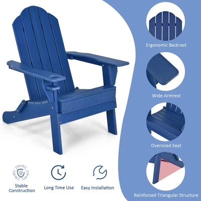 Tangkula 4PCS Patio Folding Adirondack Chair Weather Resistant Cup Holder Yard Navy 5 Tangkula 4PCS Patio Folding Adirondack Chair Weather Resistant Cup Holder Yard Navy - Image 5