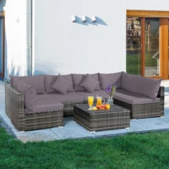 Tangkula 7 PCS Outdoor Patio Furniture Set All-Weather PE Rattan Sofa Set W/Coffee Table & Cushions -Tangkula Shop GUEST 292d15ad c02e 4d81 a5cb 91e5fc5bc47e