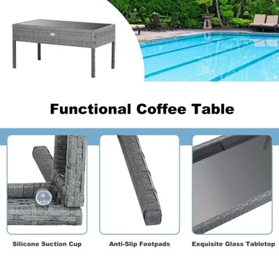 Tangkula Patio Rattan 4PCS/8PCS Cushioned Chair Side Table Classic Furniture Set Bistro Set Single Sofa Thick Cushion Loveseat For Garden Grey 5 Tangkula Patio Rattan 4PCS/8PCS Cushioned Chair Side Table Classic Furniture Set Bistro Set Single Sofa Thick Cushion Loveseat For Garden Grey - Image 5