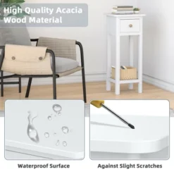 Tangkula Narrow Side Table Small End Table For Small Spaces Farmhouse Acacia Wood Slim Sofa Table Thin Nightstand W/Drawer & Open Shelf White -Tangkula Shop GUEST 2954a62c fdbb 46e8 913b 2298c64426a4