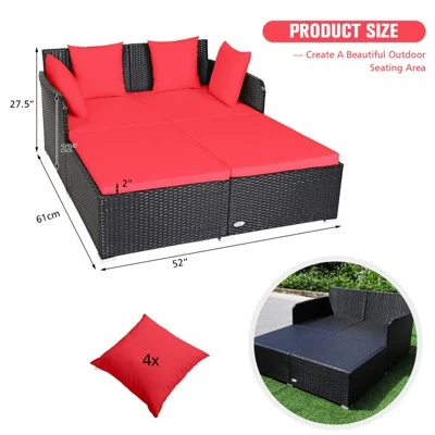 Tangkula Patio Rattan Daybed - Outdoor Cushioned Sofa with 4 Pillows 1 Tangkula Patio Rattan Daybed - Outdoor Cushioned Sofa with 4 Pillows
