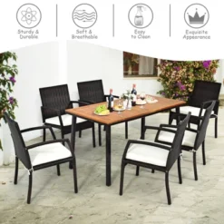 Tangkula 7-Piece Patio Rattan Dining Set with Acacia Wood Table & 6 Cushioned Chairs -Tangkula Shop GUEST 297aff3c b972 441e af31 f7527bd8a62a